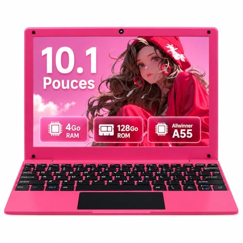 Mini PC Portable 10,1 Pouces Android 12, Allwinner A55 Quad-Core,Clavier Rétroéclairé, Écran IPS, Type-C, WiFi Dual Band, BT 5.0, Petit Ordinateur Compact pour Étude et Loisirs(Or Rose, 4GB+128G SSD)