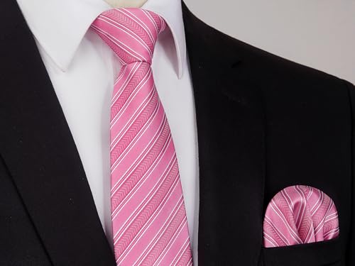 Image of HISDERN Ties for Men Stripe Plaid Tie Classic Necktie Pocket Square Cufflinks Set for Formal Wedding Business Party