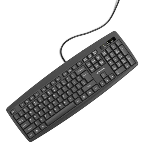 Image of Wired USB Keyboard for Laptop, PC & Desktop, Full Size USB Computer Keyboard with Numeric Keypad, Quiet Soft Keys, Multimedia Controls, Adjustable Stand, 1.4m Cable, Black