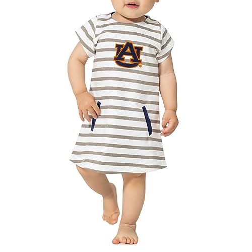 Image of Little King NCAA Infant Girls Short Sleeve Striped Dress-French Terry with Embroidered Team Logo-Sizes 6M, 12M and 18M