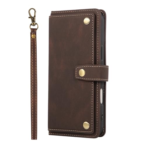 Étui portefeuille iPhone 15 Pro Max marron en cuir à rabat