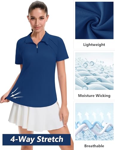 Image of LOMON Womens Golf Polo Shirts Summer Short Sleeve 1 /4 Zip Tops Moisture Wicking Casual Tennis Activewear with Pockets
