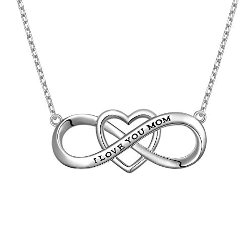 S925 Sterling Silver I Love You Mom Heart Infinity Pendant Necklace for Mother Mama Mommy Mum Birthday Jewelry Gifts