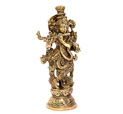 Image of ESPLANADE Brass Krishna Krishan Murti Idol Statue Sculpture | Pooja Idols | Home Decor - Golden - 9.25 inch Inches