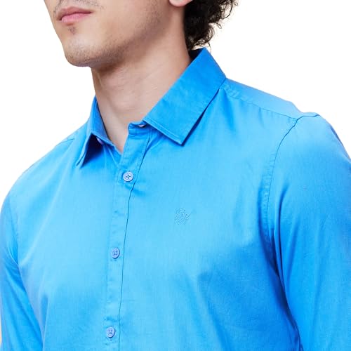 Image of Being Human Blue Slim Straight Fit Regular Collar Long Sleeves Men's Shirt Clothing