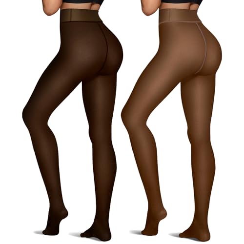 Image of OEAK Womens Fleece Lined Tights Sheer Fake Translucent Pantyhose Thermal Tights High Waisted Footed Leggings