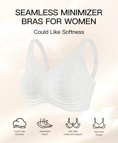 Image of Women's Minimizer Bra No Underwire Full Coverage Wireless Jelly Bra Plus Size Seamless T-Shirt Bra