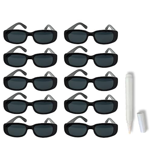 Kit 10 Óculos Escuro Vintage Retrô Com Proteção UV Festa Balada Casamento + Caneta Giz (Preto)