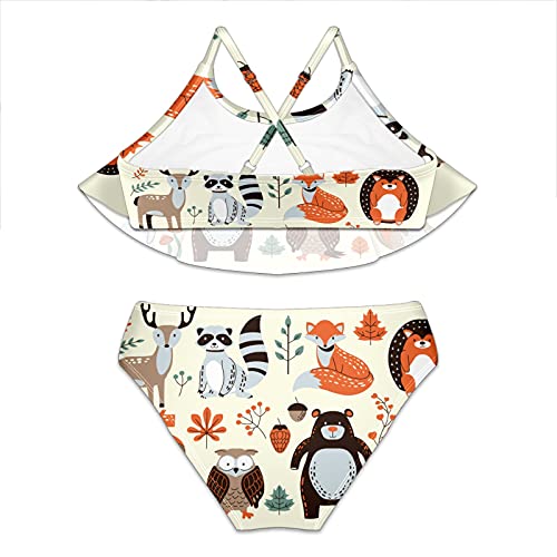 Autumn Forest Animals Fox Bear Girls Two-Piece Bikini Set Bathing Suit Summer Beach Sport Swimwear For Age 9 To 10 #TOP1