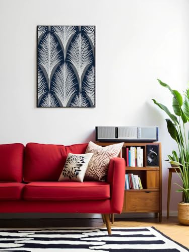 Cuadro decorativo geométrico de hojas de palmera azul arte minimalista moderno de 40x60cm 2