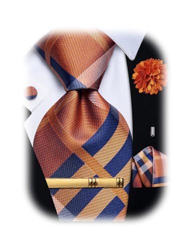 Image of YourTies Striped Plaid Ties for Men Silk Formal Necktie Set