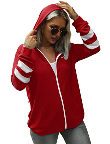Womens Long Sleeve Tops Zip Up Hoodies Lightweight Jacket Casual Winter Clothes Christmas Sweatshirts Red Xl #TOP2