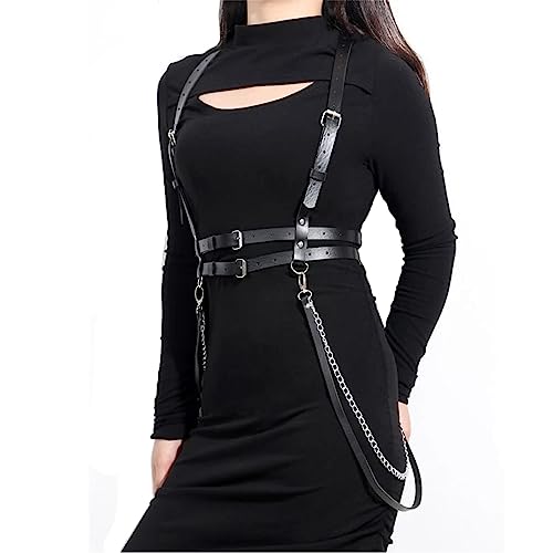 Faux Leather Chest Harness Belt for Women Waist Gothic Corset Belt Adjustable Waist Belts Dresses Party Accessories Black Harness Top4