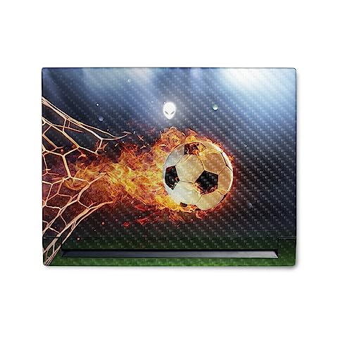 MightySkins Carbon Fiber Skin Compatible with Alienware M18 R1 (2023) Full Wrap Kit - Flaming Soccer Ball | Protective, Durable Textured Carbon Fiber Finish | Easy to Apply | Made in The USA