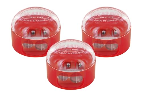 KUM AZ301.08.16-R - Doppelanspitzer mit Deckel 208 M2, 3 Spitzer rot, Behälterspitzer