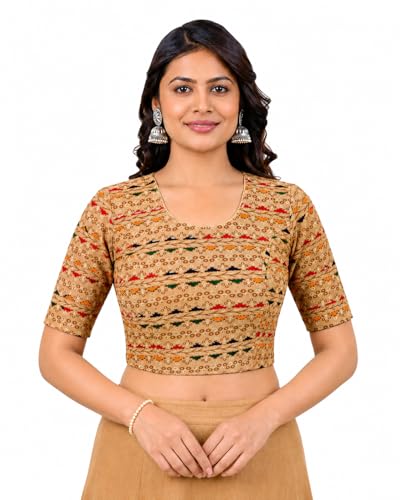 Image of Colorful Street Cotton Stretchable Round Neck Printed Blouse