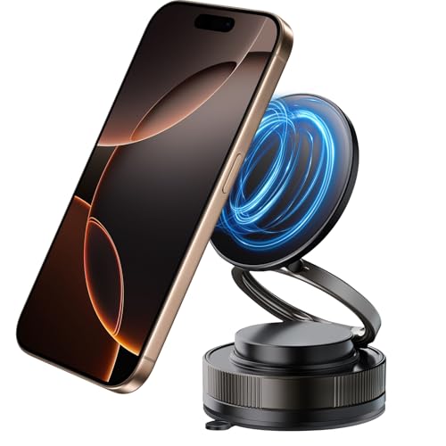 Image of Luvandier Vipbu Phone Holder, Vipbu Phone Mount, 360° Ajustable Vacuum Magnetic Phone Holder, Vacuum Magnetic Suction PhoneHolder for Car (Black)