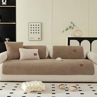 Sherpa Fleece Sofa Cover, Super Soft Funny Fuzzy Sofa Couch Covers, Warm Plush, Non-Slip Sectional Sofa Slipcover Furniture Protector for Kids, Pets(Coffee, 28"x 28")