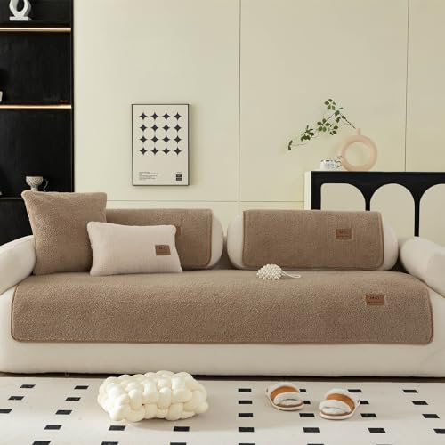 Sherpa Fleece Sofa Cover, Super Soft Funny Fuzzy Sofa Couch Covers, Warm Plush, Non-Slip Sectional Sofa Slipcover Furniture Protector for Kids, Pets(Coffee, 28"x 28")