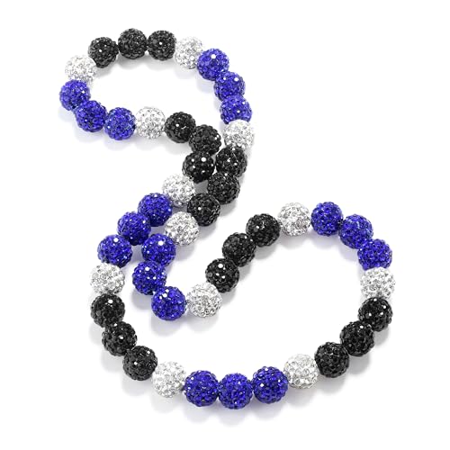 QINJIEJIE Baseball Beads Necklace, 18in Bling Ice Collection Necklace, Glitter Rhinestone Navy Blue/Black Baseball Dirp Accessories Gifts for Team Lovers