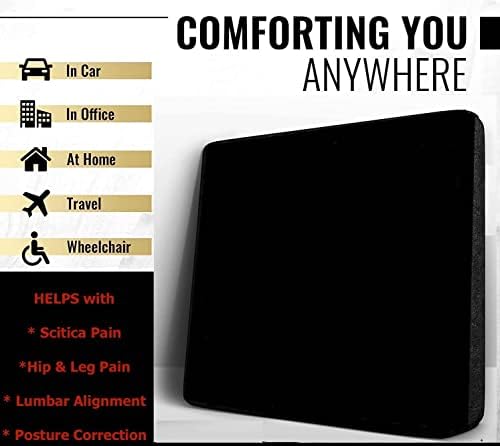 Comfiestyle 11 Degree Seat Wedge, High Density Foam Seat Cushion, Wedge Cushion for Cars and Office Chairs for Back Pain, Lumbar Support, Sciatica Relief, and Improved Posture (Black, 38 x 32 x 7.5)