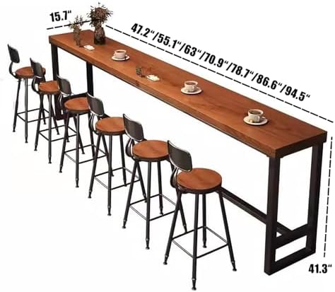 Industrial Farmhouse Bar Table - Rectangular Pine Wood Counter Height Dining Table for Small Spaces, Coffee Shops - 78.7" L x 15.7" W x 41.3" H, Brown, No Stools Included