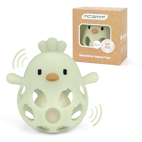 MCGMITT Silikon Beißring Greifling Baby mit Rassel – Flexibler...