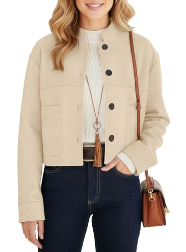 kipfall Womens Faux Suede Cropped Jackets Fall Fashion Winter Coats Lightweight Outerwear Oversized Motorcycle Jacket