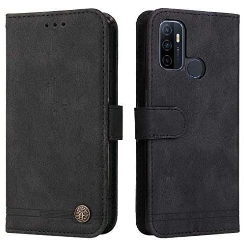 SEAHAI Hülle für Oppo A53s / Oppo A53 Handyhülle, Premium PU Leder Flip Brieftasche Schutzhülle mit Standfunktion/Kartenfach/Magnetisch Stoßfeste Lederhülle Ultra-dünn Klapphülle - Schwarz