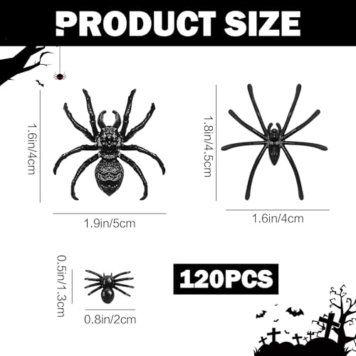 120 Stück Spinnen Halloween Deko Kunststoff, Halloween Dekorative Spinne, kleine Spinnen als Streichspielzeug, gruselige Plastikspinnen für Geisterhäuser, Halloween-Party-Dekorationen