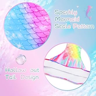 Ghteas Girls Mermaid Bathing Suit 3PCS Cute Ruffle Tankini Swimsuits with Boyshort Fish Tail Kids Beach Swimwear 3-11Y