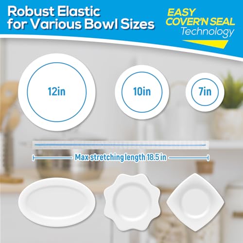 100PCS 12Inch Bowl Covers, Food Cover Dish Covers, Elastic Stretch Food Storage Lids, BPA-Free Plastic Wrap for Sourdough Proofing Meal Prep Fresh Keeping