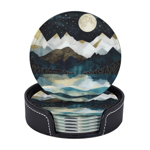 Dessous-de-verre en cuir lot de 6 avec support au motif coucher de soleil - 3