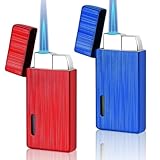 2 Pack Torch Lighters, Refillable Butane Lighter with Visible Window, Adjustable Pocket Lighter, Windproof Jet Flame Lighter, Great Gift for Men for Outdoors (Blue+red)