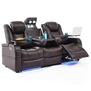Home Theater Seating Seats Movie Theater Chairs Theater Recliner with 7 Colors Ambient Lighting Lumbar Pillow Touch Reading Lights Tray Table