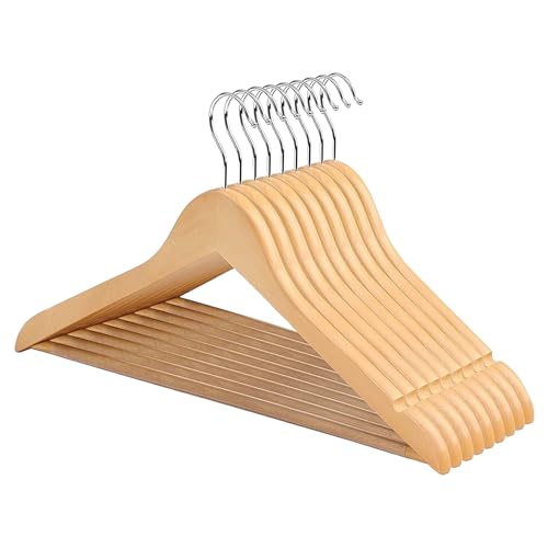 TIENDA EURASIA   Perchas de Ropa Fabricadas en Madera Maciza | Pack de 9 Unidades | Acabado Liso y Barnizado | Ideal para Organizar la Ropa | Medida 44,5 x 23 cm