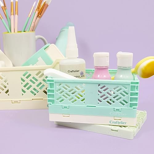 Image of Craftelier - Box for Organisation and Storage of Scrapbooking and Craft Materials | Foldable and Stackable Design | Large Size - Open Box Measures 24,5 x 18 x 10,8 cm - Colour White