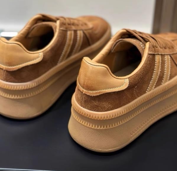 Genuine Leather Chunky Sneakers for Women Round Toe Platform Thick Sole Lace-Up Suede Vintage Trainer Retro Casual Shoes4