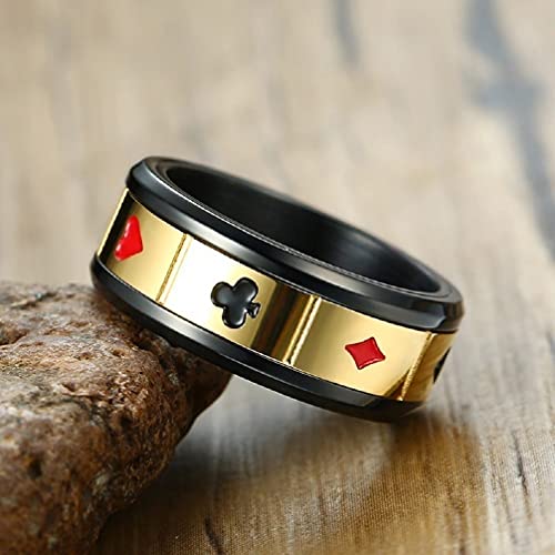 Poker Lucky Ring For Men, Gold Playing Card Ring Hip Hop Poker Band Ring Men’s Punk Ace Spade Poker Ring Jewelry Gift Father's Day Accessories (9) #TOP2