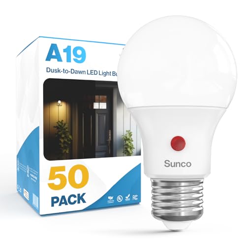 Sunco-50-Pack-A19-LED-Outdoor-Light-Bulbs-Dusk-to-Dawn-3000K-9W60W Sunco 50 Pack A19 LED Outdoor Light Bulbs, Dusk to Dawn, 3000K, 9W=60W - Image 1