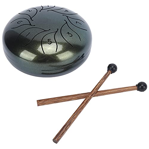 Tongue Drum Metal Pan Can Handpan 5.5 Inch Percussion Portable Set With Drumsticks(Star Green) #TOP5