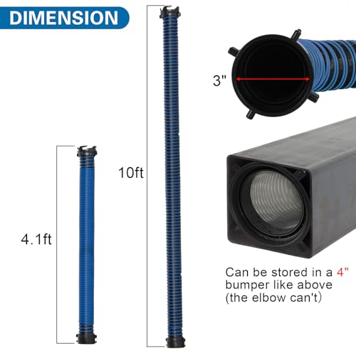 Image of 10FT RV Sewer Hose, EXTREME Heavy Duty 24 Mil TPE Material for Abrasion Resistance and Crush Protection, Camper Sewer Hose Kit with Pre-Attached Bayonet Fittings, 4-in-1 Adapter Elbow, Blue