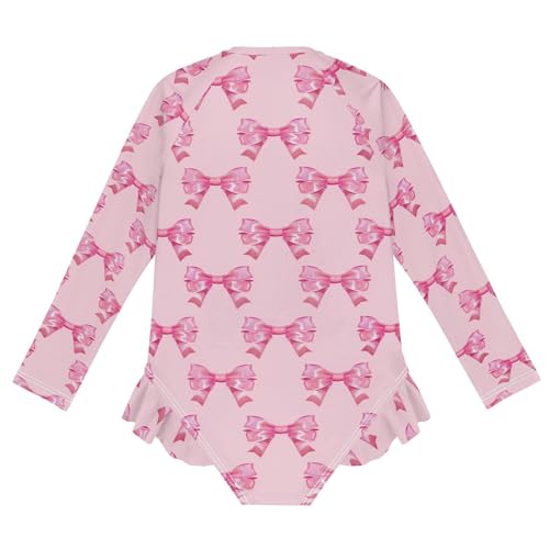 CaTaKu Girls One Piece Swimsuit Cute Ribbon Bow Toddler Bathing Suit Long Sleeve UPF 50+ Rash Guard Swimwear 3-12Y2