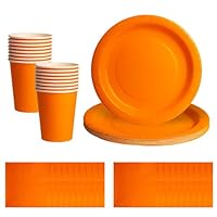 52pcs Orange Disposable Tableware Set - 20 Paper Napkins 16 Cups 16pcs 7inch Paper Plates | Biodegradable Solid Color Orange Dinnerware for Birthdays, Weddings, Kids Adult Christmas Party
