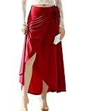 DOUBLJU Boho High Waisted Maxi Wrap Skirts with Slit High Waist Flare Ankle Length Long Basic Skirt for Womens with Plus Size