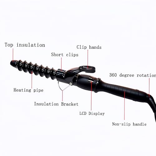 Image of Spiral Curling Iron 32mm /1.25 Inch Hair Curler Waver, 1 1 /4 Inch Electric Spiral Curling Wand for Long /Medium Hair, LCD Display Beach Waving Hair Curler Iron Dual Voltage
