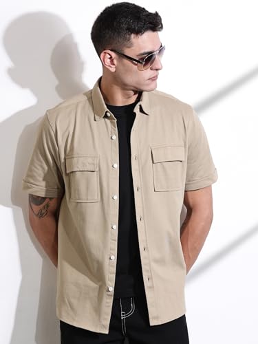 Image of Thomas Scott Men's | Solid | Half Sleeve | Regular Fit | Cotton Blend | Double Flap Pocket | Spread Collar | Casual Shirt