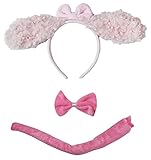 Petitebella Long Ear Dog Headband Bowtie Tail 3pc Costume (Pink Poodle, One Size)