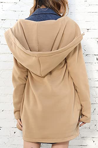 Women's Casual Oversized Loose Fit Long Sleeve Button Up Fleece Hoodies Sweatshirt Jacket Overcoat Outwear #TOP2