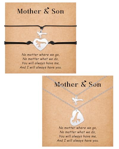 VU100 Mother Son Bracelet Necklace Set Mom Son Gifts Birthday